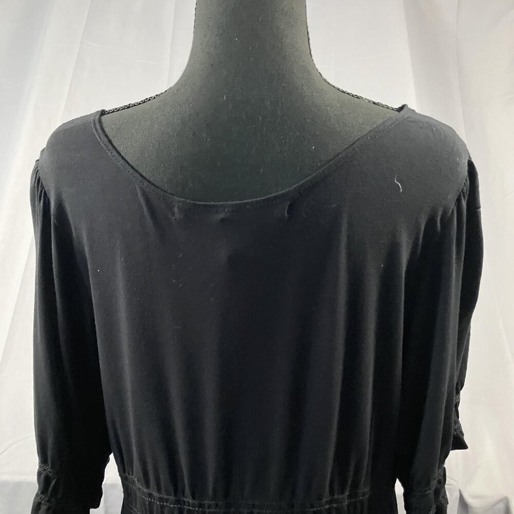 Max Studio Dress Womens Large Black 3/4 Sleeve Midi Ruffle V Neck Stretch - Picture 13 of 15